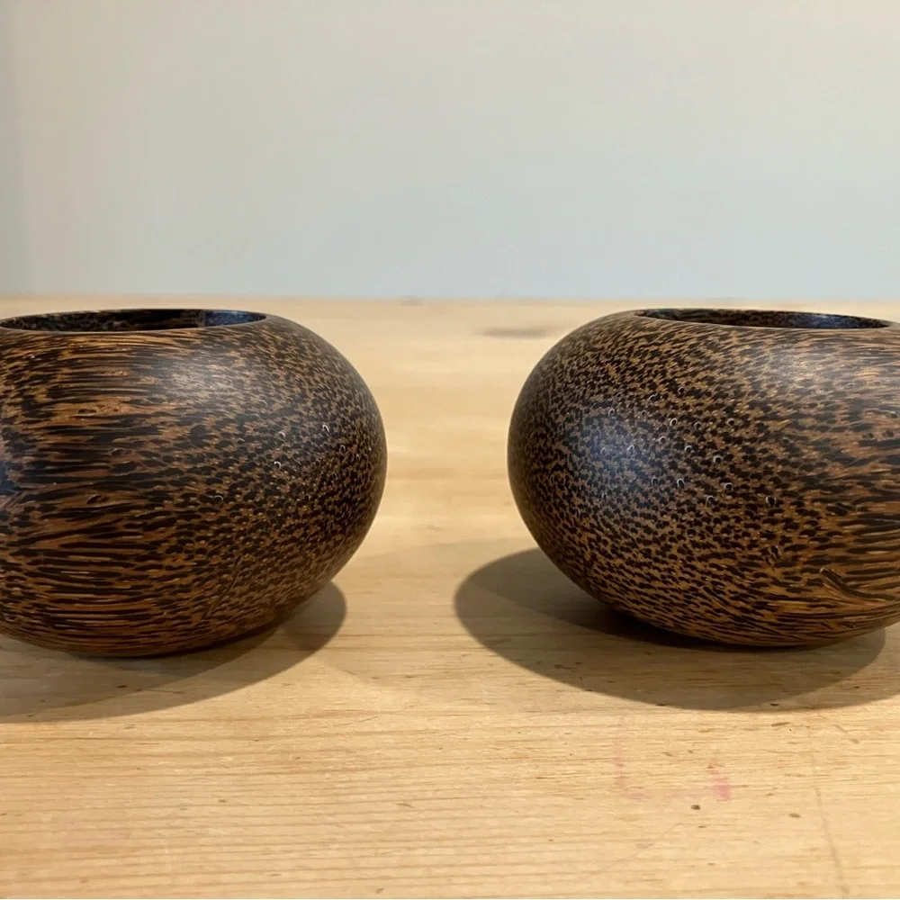 Turned Wooden Globe Candle Holders Rustic Vintage Earthy Decor